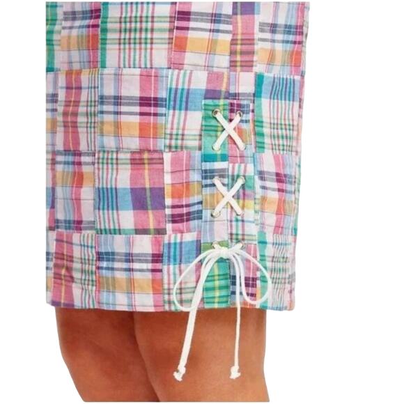 Talbots Madras Patchwork Plaid Side Zipper Lined Tie Accent Skirt 6 petite - Picture 2 of 10